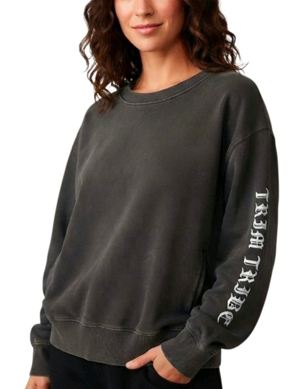 Ethos Trim Tribe Crewneck Sweatshirt Size Small Raglan Sleeve Graphic Logo